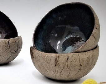 Cuencos de arroz de cerámica hechos a mano, cuencos rústicos para servir, esmalte exótico de laguna