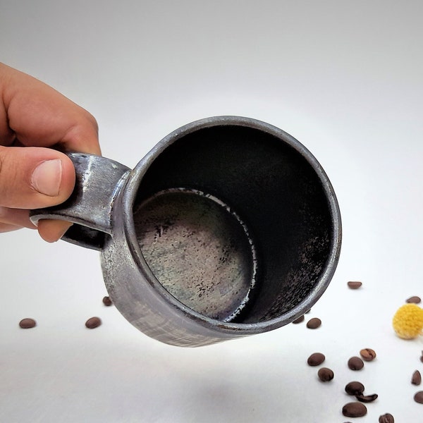 Taza de café de bronce, taza de café negro, taza de café hecha a mano, taza de cerámica hecha a mano, taza de café rústica, taza de cerámica negra, regalos de aniversario para hombres