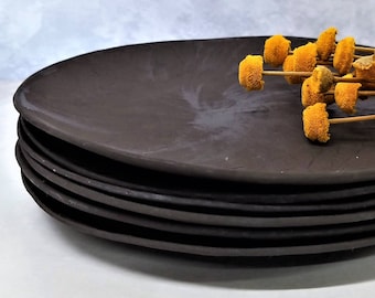 Black Dinner Plates, Unique Dinner Plates, Black Ceramic Plate, Rustic Dinnerware, Ceramic Dinner Plate, Unique Dinnerware