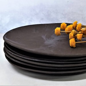 Black Ceramic Dinner Plates, Handmade Plates, Black Pottery Plates, Unique Black Plates, Rustic Ceramic Plates image 2