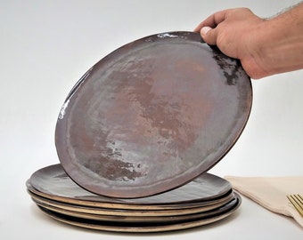 Pottery Plate Set, Brown Dinner Plates, Ceramic Plates Set, Earthenware Plates, Rustic Dinner Plates, Modern Clay Plates, Stoneware Dishes