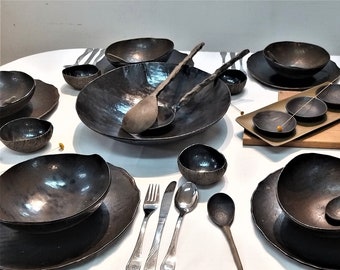 Complete Dinner Set of 33 Pieces, Black Tableware Set, Full Dish Set For 8, Black Ceramic Dinnerware Set, Christmas Dishes Set for 8