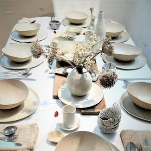 Beige Dinnerware Set For 8, Beige Dishes Set, Ceramic Tableware Set, Stoneware Dinner Set, Christmas Dinnerware