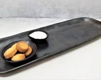 Black Ceramic Serving Tray, Long Black Rectangle Tray, Ceramic Tea Tray, Stoneware Tray, Long Serving Tray, Black Ceramic Serving Platter