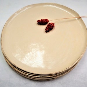 Juego de platos llanos color crema, platos de cerámica con bordes dorados, vajilla de cerámica, juego de platos para 1-12 personas, juego de platos hecho a mano