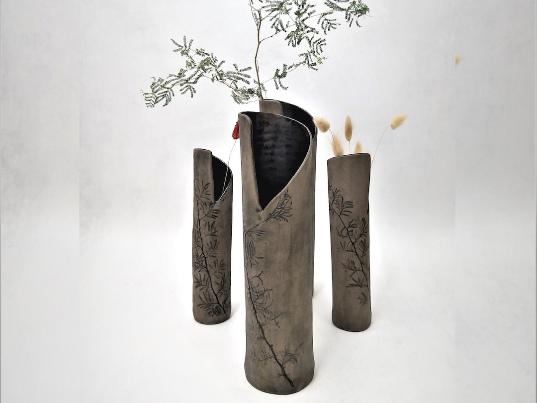 Tall Thin Vase, Tall Skinny Vase, Ceramic Tube Vase, Rustic Stoneware
