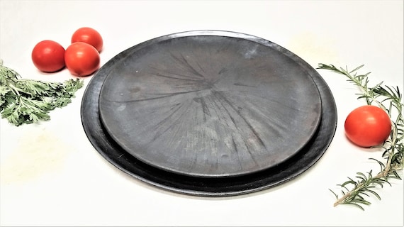 Rustic Black Ceramic Charger Plate, Large Round Tray, Handmade