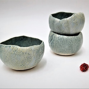 Unique Blue Serving Bowls, Blue Pottery Bowls, Rustic Ceramic Bowls, Nesting Bowls Set Serving Dish, Small Condiment Bowl, Handmade Pottery