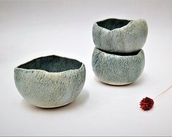 Handmade Blue Ceramic Bowls, Rustic Nesting Bowls, Serving Dish