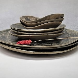 Handmade Ceramic Dinnerware Set – Modern Rustic Serving Plates & Oval Dish