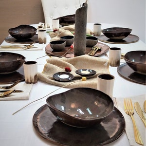 Complete Dinner Set, Brown Tableware Set, Full Dish Set, Brown Ceramic Dinnerware Set, Christmas Dishes Set