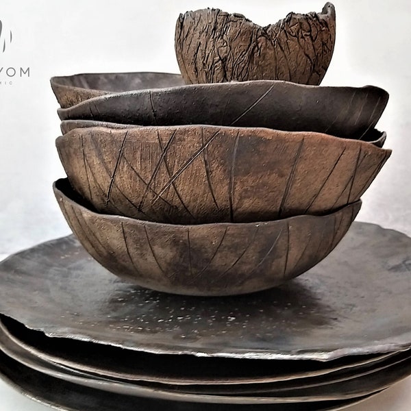 Ceramic Dinnerware Sets, Modern Dinner Set, Rustic Stoneware Dish Set, Unique Reactive Glaze Dinner Set, Organic Dinnerware