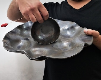 Handmade Ceramic Serving Platter, Large Pottery Tray, Unusual Tapas Dish