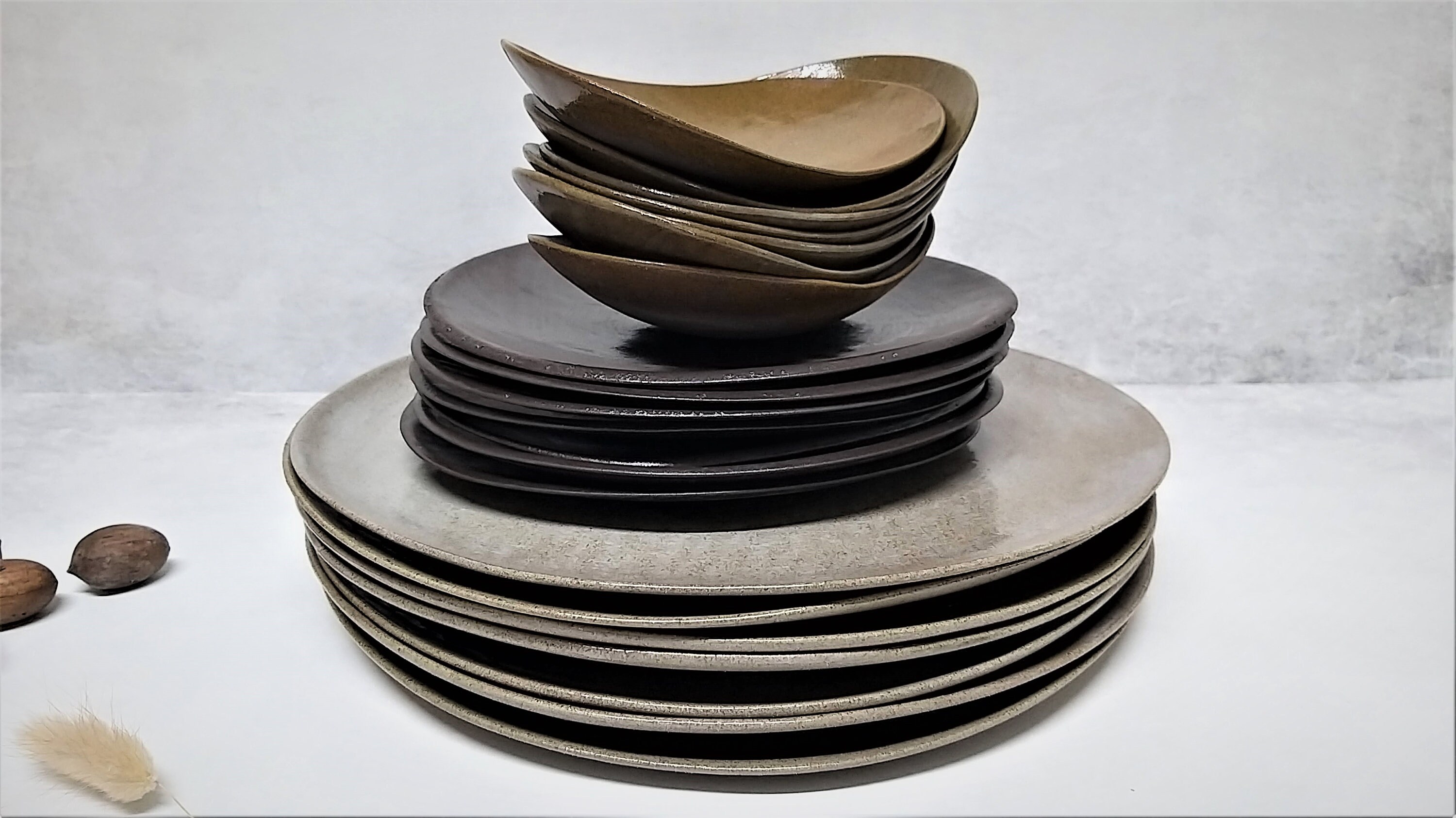 Black Ceramic Dinner Plates Set Rustic Plate Set Black Etsy