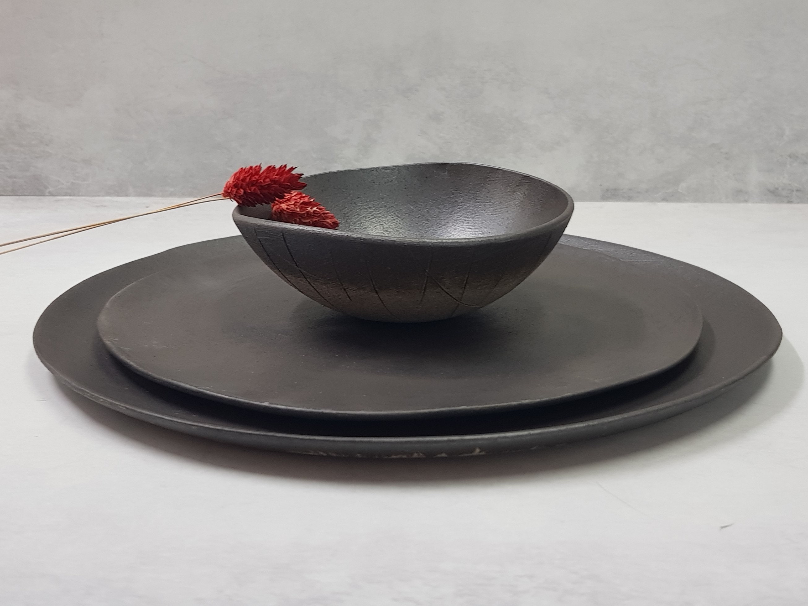 Piatti moderni, set di stoviglie nero opaco, stoviglie giapponesi, set di  stoviglie di metà secolo, set di stoviglie in ceramica, set da cena cinese  -  Italia