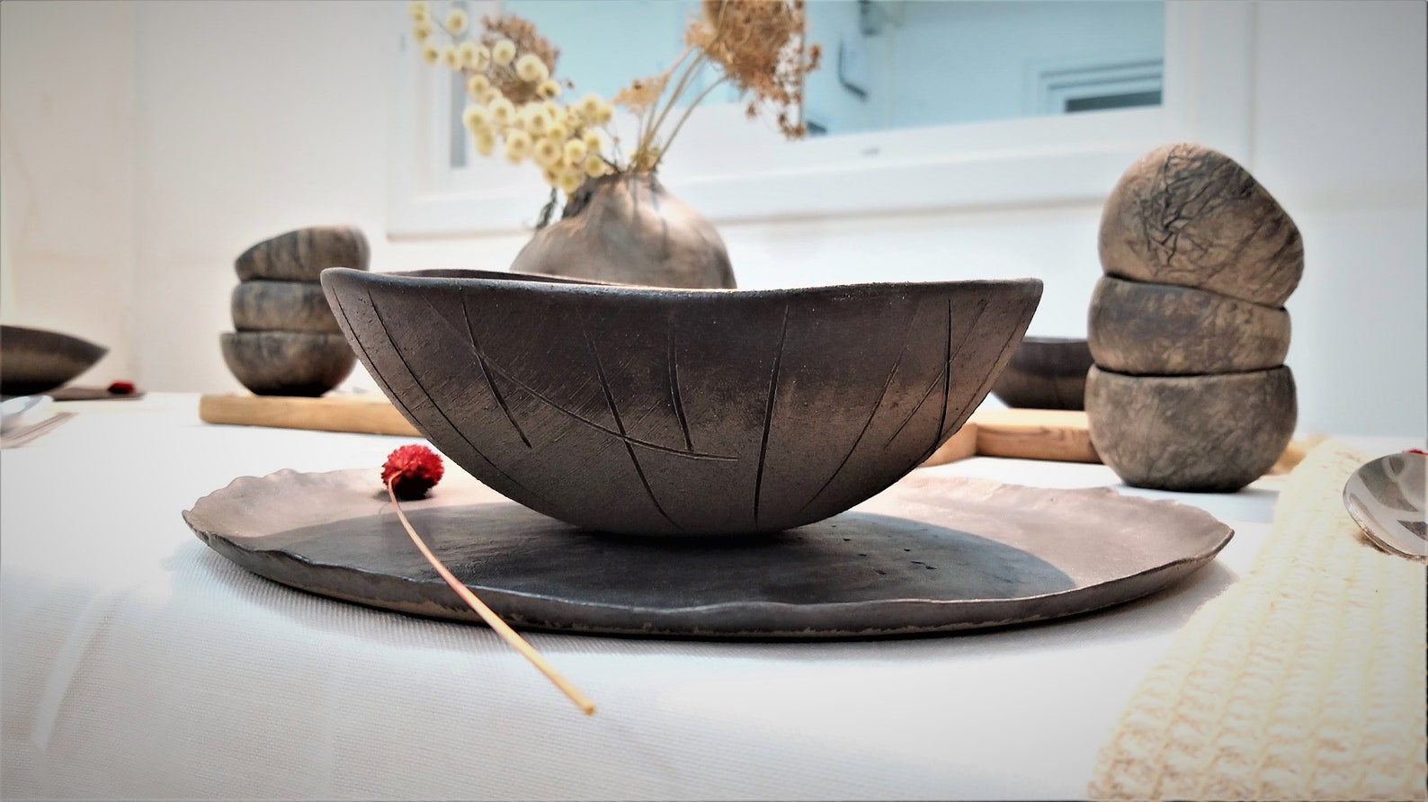 Unique Dinnerware Set, Rustic Ceramic 3 Piece Dinner Set, Stoneware ...
