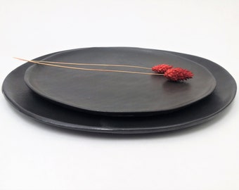 Matte Black Ceramic Dinner Plates, Unique Handmade Plates, Black Pottery Plates