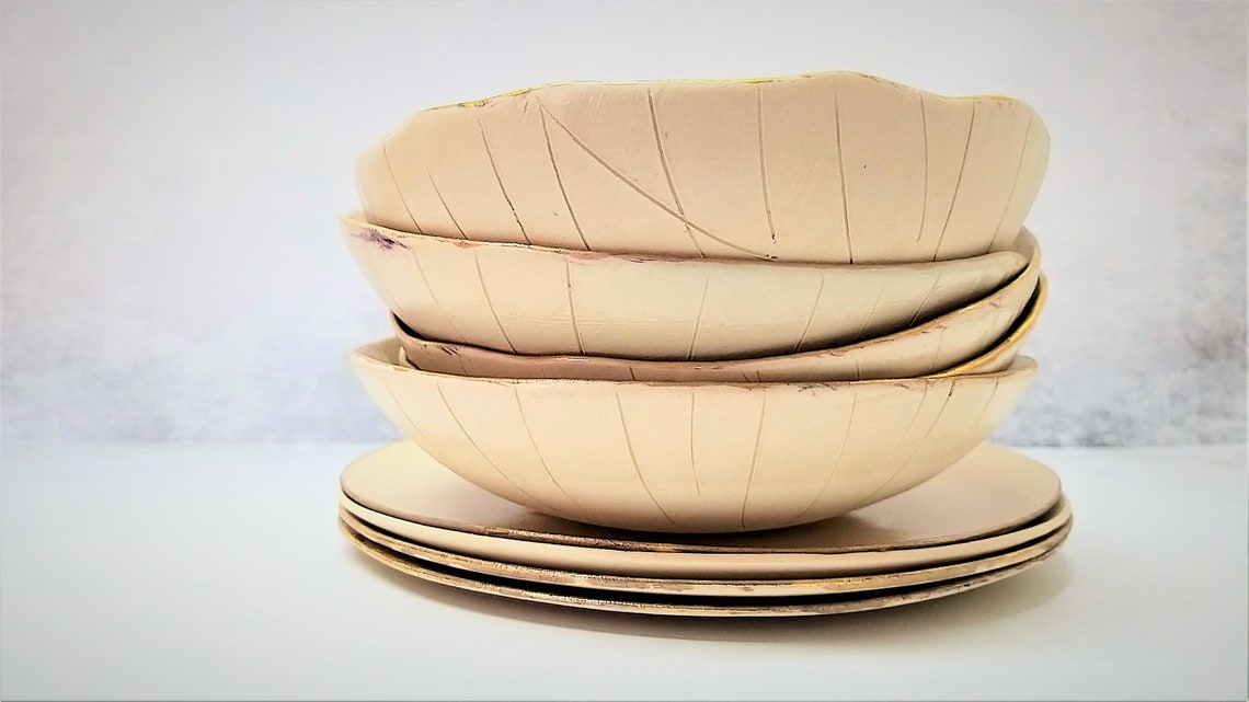 Unique Cream Plate Set Rustic Dinner Plates Set Modern Etsy