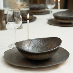 Stoneware Dinnerware Set With Rustic Gold Shades, Ceramic Dish Set, Unique Dish Set, Rustic Dinnerware, Unique Ceramic Plate Set