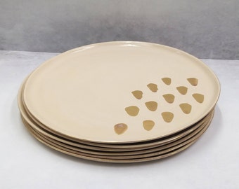 Pottery Dinner Plates with Gold Dots, Glazed Plates, Handmade Ceramic Plates, Everyday Plates, Earthenware Plates, 11'' Dinner Plates