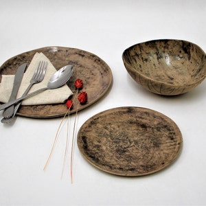 Rustic Dinnerware Set, Handmade Ceramic Dish Set, Unique Dinnerware Set ...