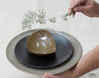 Set di stoviglie in ceramica moderna fatta a mano - Set da 3 pezzi in gres con ciotola ovale