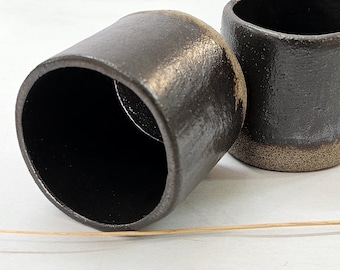 Handmade Black Ceramic Sake Cup, Pottery Tumbler (60ml)