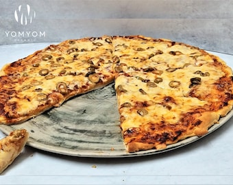 12/16 inch CERAMIC BAKING TRAY, Cooking Tray, Rustic Oven Tray, Unique Microwave Safe Pizza Serving Tray, Decorative Platter