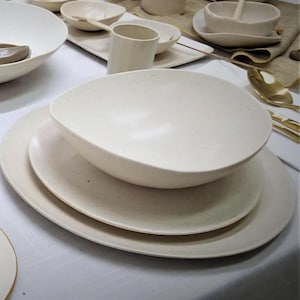 Christmas Dishes Set, Christmas Plates Set, Handmade Ceramic Dinnerware, Stoneware Dinnerware Set, White Stoneware Dishes, Modern Dinner Set
