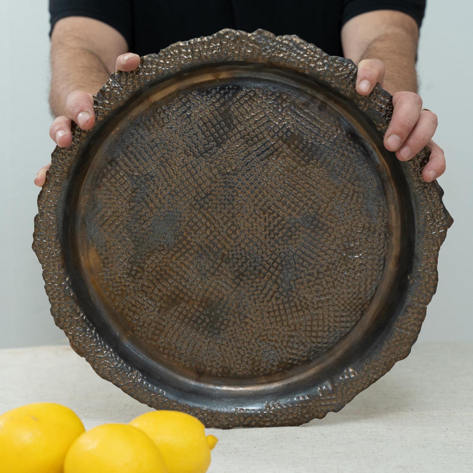 Black Ceramic Serving Tray, Round Black Tray, Ceramic Tea Tray, Stoneware Tray, Large Serving Tray, Black Ceramic Serving Platter
