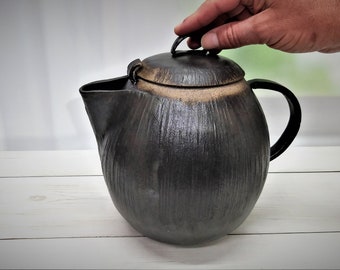 Black Ceramic Teapot, Ceramic Tea Kettle, Pottery Teapot, Large Ceramic Teapot, Handmade Teapot, Ceramic Coffee Pot, Unique Coffee Pot