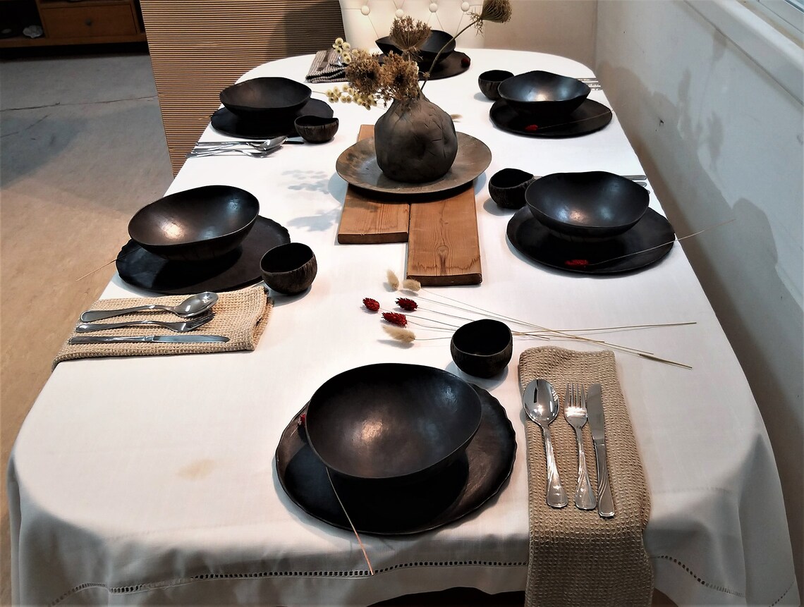 Matt Black Plates Set Dinner Plates Black Ceramic Dishes Etsy