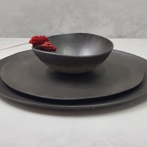 Modern Dishes, Black Matte Dishware Set, Japanese Dinnerware, Mid Century Dishware Set, Ceramic Dinnerware Set, Chinese Dinner Set