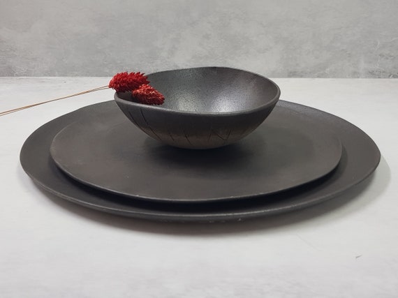 Piatti moderni, set di stoviglie nero opaco, stoviglie giapponesi, set di  stoviglie di metà secolo, set di stoviglie in ceramica, set da cena cinese  -  Italia