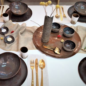 Rustic Ceramic Brown Blue Dinnerware - Table Setting Inspiration