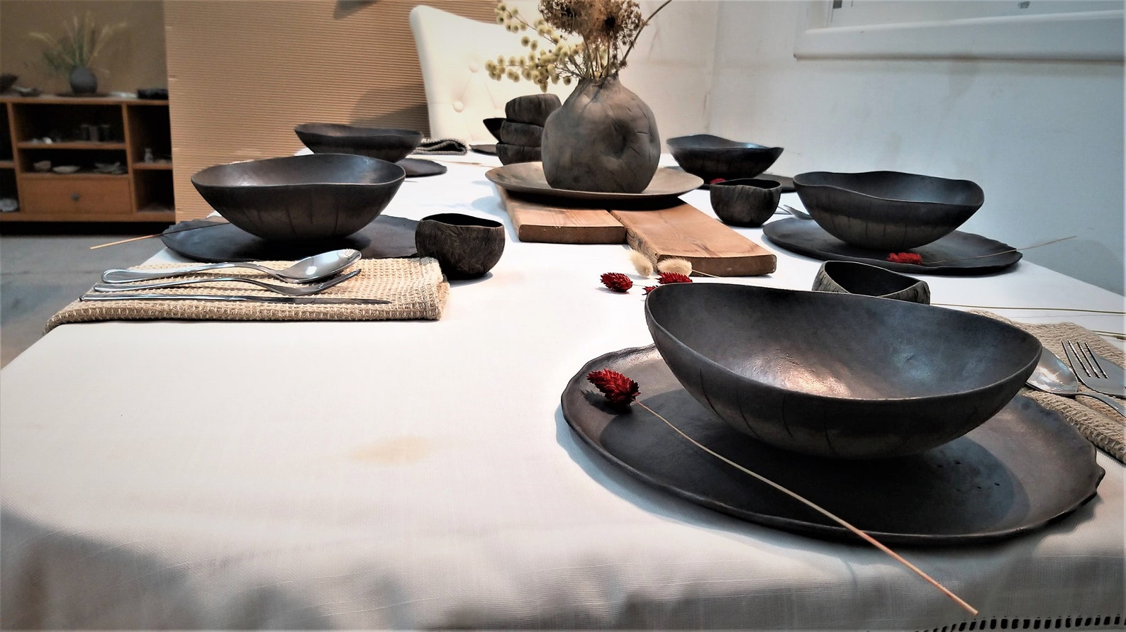 Matt Black Plates Set Dinner Plates Black Ceramic Dishes Etsy