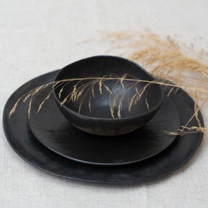 Modern Dishes, Black Matte Dishware Set, Japanese Dinnerware, Mid Century Dishware Set, Ceramic Dinnerware Set, Chinese Dinner Set