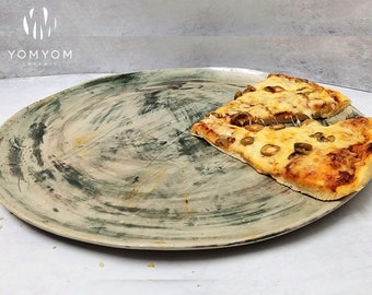 Pizza Stone Tray For Oven, Large Ceramic Plate, Serving Plate, Unique Baking Stone, Ceramic Round Tray, Charger Plates, Best Gifts For Dad