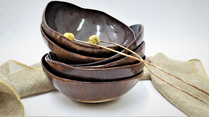 Rustic Ceramic Pasta Bowls, Noodle Bowls, Ramen Bowls, Artisan Bowls, Earthy Handmade Pottery Bowls, Large Soup Bowls, Japanese Rice Bowls image 6
