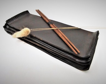 Handmade Rectangular Ceramic Sushi Plate, Japanese Style, Black Restaurant Dish