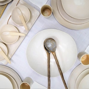 Ceramic Dinnerware Set For 8, White Stoneware Dinnerware Set, Earth Tone Plates, Easter Dishes Set, Tableware Set, Elegant Ceramic Tableware