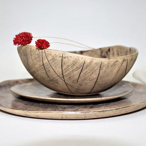 Handmade Ceramic Dinnerware Set – Rustic Pottery Plates and Bowl – Artisan Stoneware for Elegant Dining