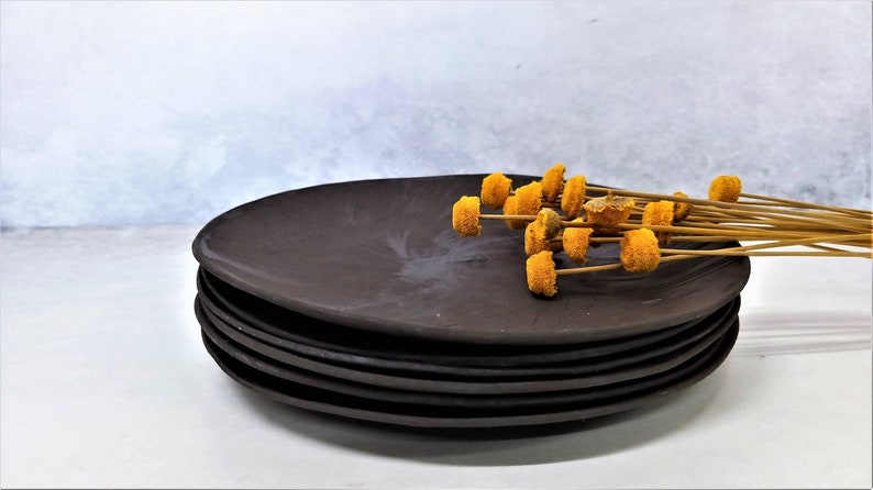 Black Ceramic Dinner Plates, Handmade Plates, Black Pottery Plates, Unique Black Plates, Rustic Ceramic Plates image 2