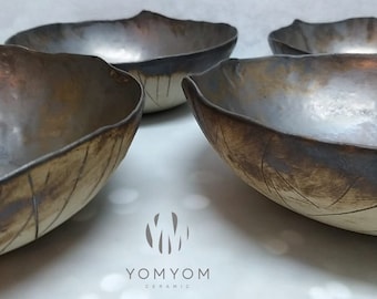 Handmade Rustic Ceramic Bowl, Matte Gold Glaze