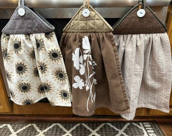 Oversized Kitchen towel Potholder Hangers with button for 2-sided dishtowels.