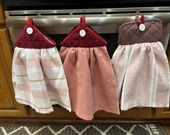 Large Kitchen towel Potholder Hangers with button for 2-sided dishtowels.