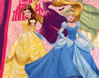 Disney Princess Cinderella, Rapunzel, Tiana, Belle Homemade throw quilt 40" x 60"