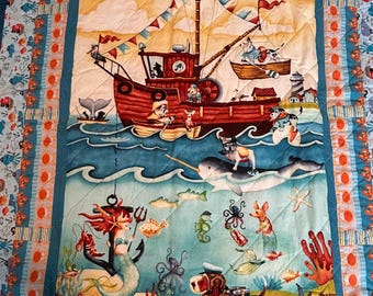 Salty Dog Sailors Homemade Toddler, or throw quilt 40 x 60