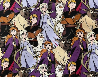 Frozen 100% Cotton Fabric- Princess Anna, Princess Elsa, Kristoff, Sven, Olof - Sold by the Yard