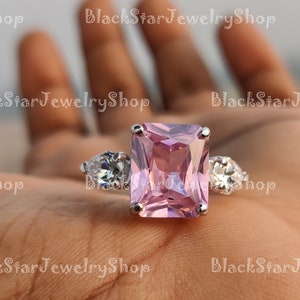 8 Ct Pink Radiant Cut Diamond Engagement Wedding Three Stone Ring- Promise Ring- Solitaire Style Ring For Anniversary Gift - Unique Ring